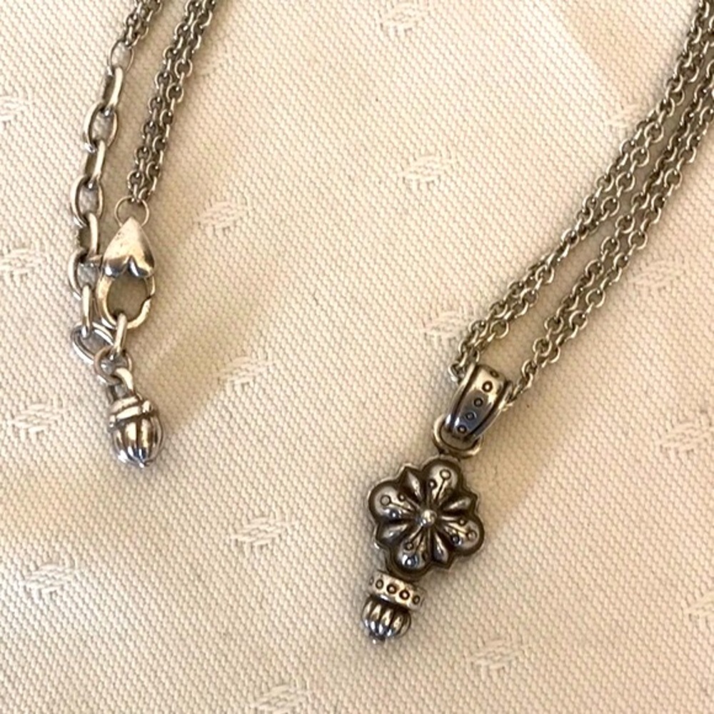 Brighton Silver Pendant Necklace 18” Double Strand with Heart Tin